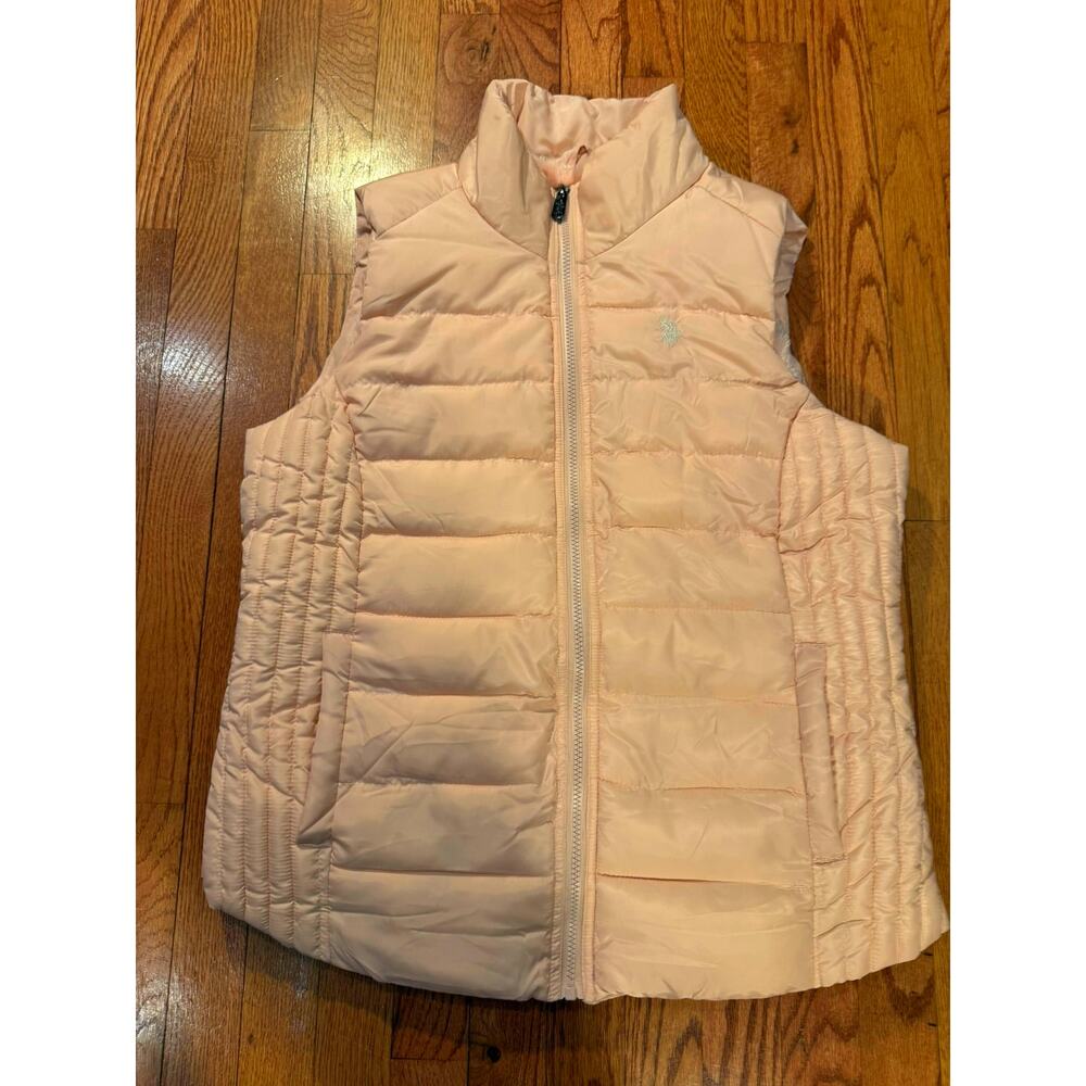 US Polo Assn Pink Puffer Vest Womens Large Quilted Zip Jacket